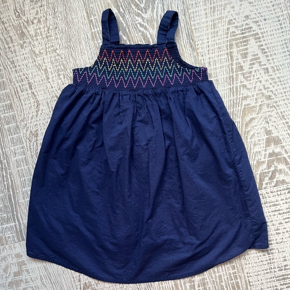 3T Cat & Jack Navy Dress Rainbow Stitching Zig Zag Sleeveless Lined